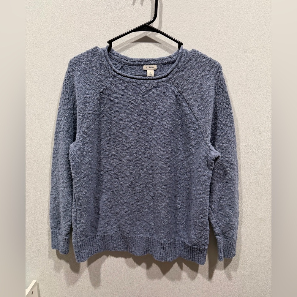 L.L. Bean Sweater Womens XLarge Blue Soft Indigo Knit Cotton Round Neck Sweater